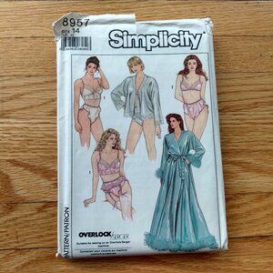 Vintage 80s Lingerie Sewing Pattern Size 14 Robe Bra Bustier Panties Garter Belt
